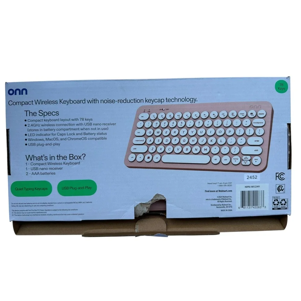 onn. Compact Wireless Keyboard Retro Style Round Keycaps 78‎ Keys Pink
